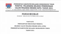 Pansel Lakukan Pengisian Kekosongan Formasi CPNS Boltim Yang Ditinggalkan Almarhum