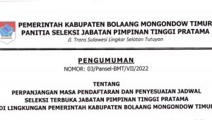 Pendaftaran Selter JPTP di Tiga Dinas Pemda Boltim Diperpanjang